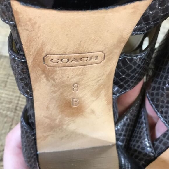 Coach Sandals Moreen Womens 8B Gray Leather Metallic Embossed Snakeskin Heel - Picture 11 of 12
